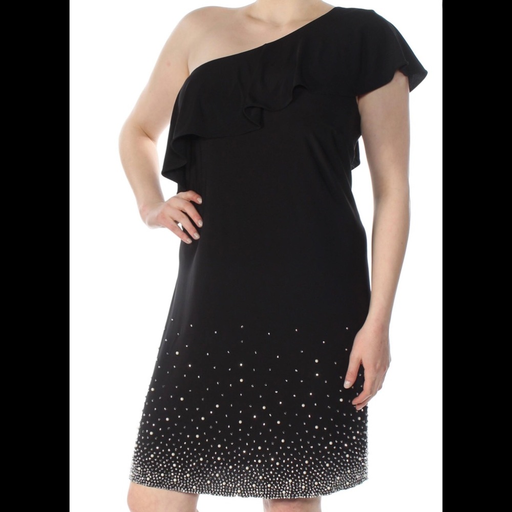 Women Formal Cocktail Dress Plus Sz 1X 2X 3X One Shoulder Short Black Pearl MSK - Picture 2 of 8